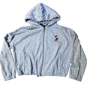 NWOT Disney Mickey Mouse Gray Zip-Up Hoodie W Sherpa Lining & Embroidered Logo